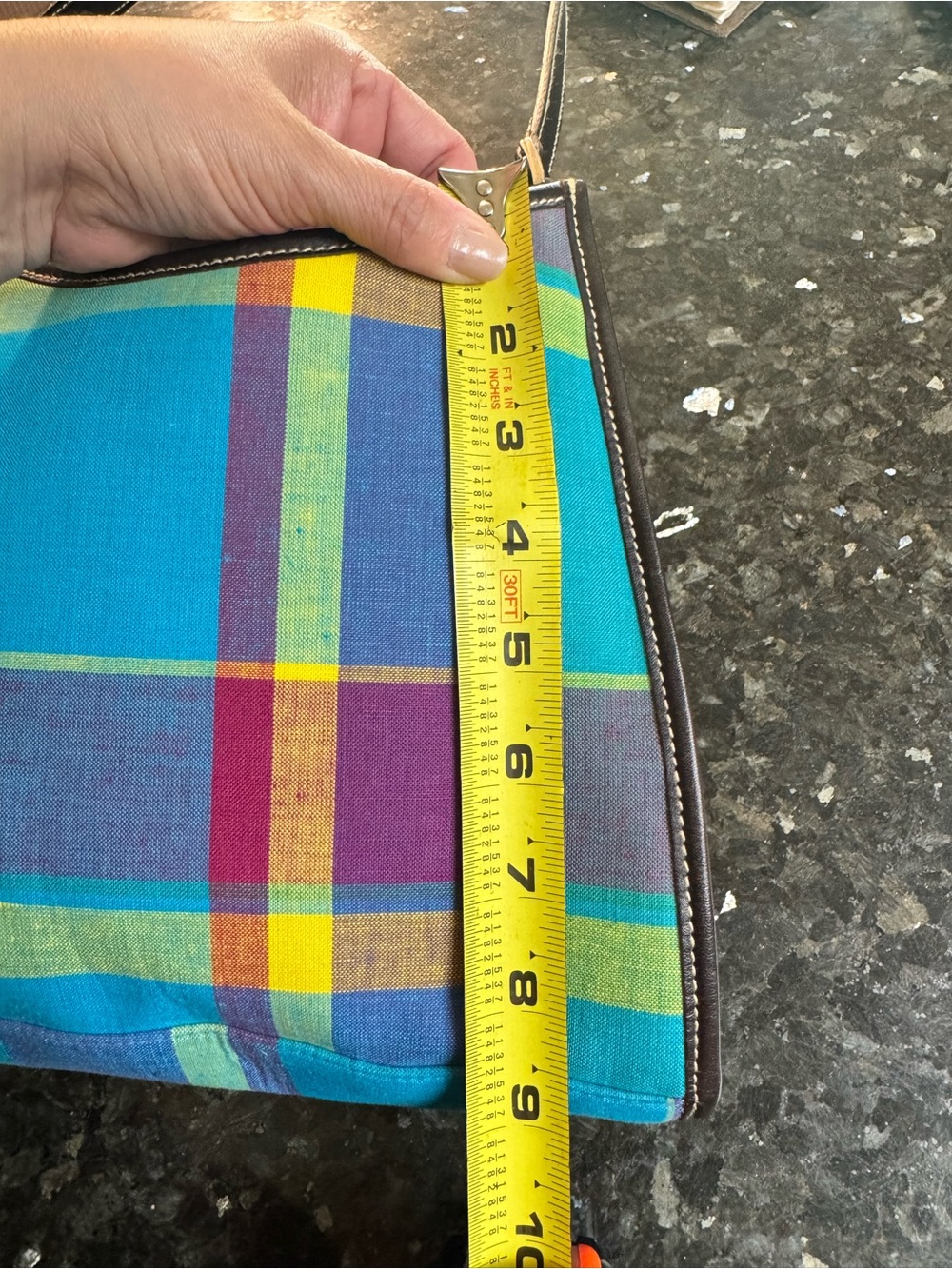Lauren Ralph Lauren Teal Plaid Shoulder Bag with leather Trim - Picture 10 of 16
